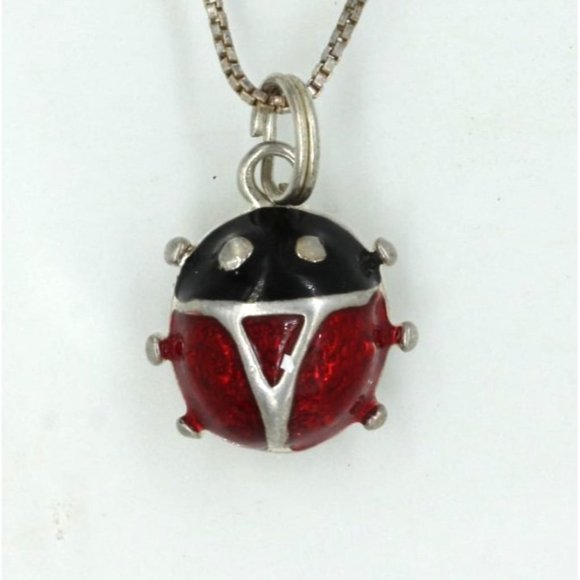 FAS Jewelry 925 Sterling Ladybug Pendant Blackred Enamel 8 Fas